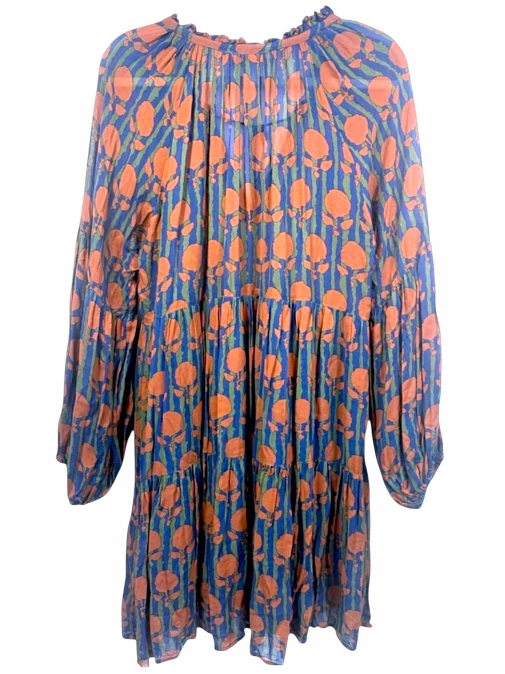 Oliphant Silk Cotton Tie Front Balloon Mini Dress Long Sleeve Tulip Orange - Picture 6 of 13